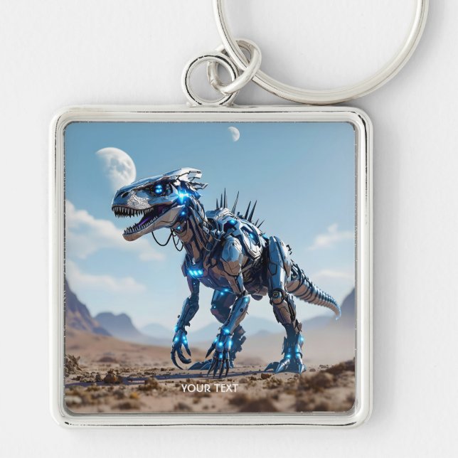 Fantasy Cute Cyborg Dinosaur Desert Key Ring (Front)