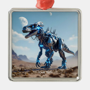 Fantasy Cute Cyborg Dinosaur Desert Metal Ornament