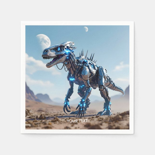 Fantasy Cute Cyborg Dinosaur Desert Napkin (Front)