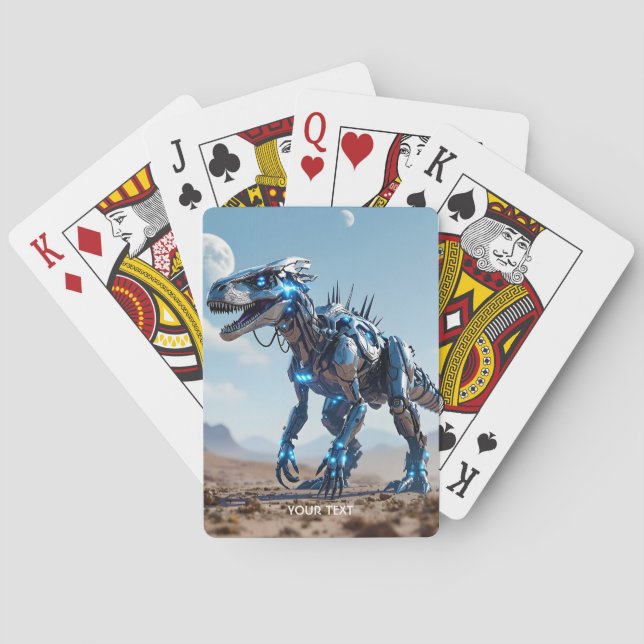 Fantasy Cute Cyborg Dinosaur Desert Playing Cards (Back)