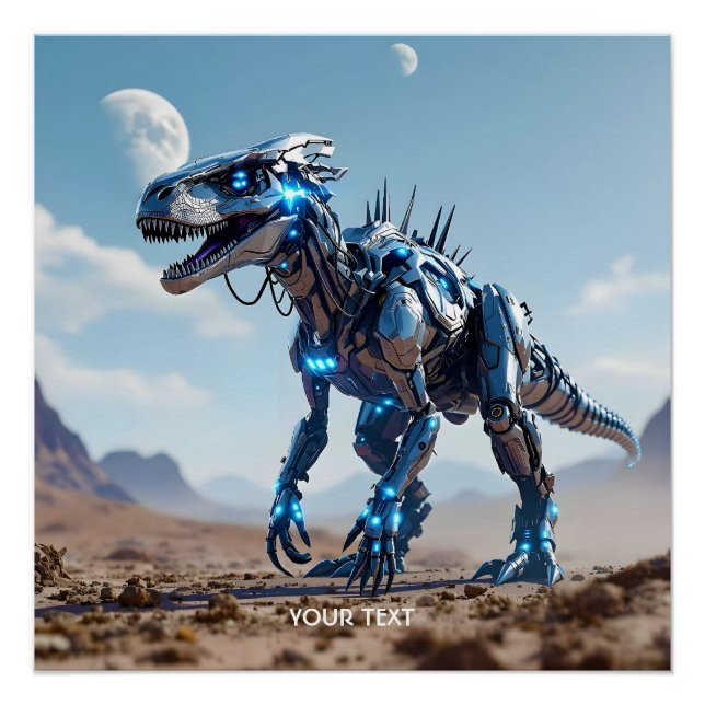 Fantasy Cute Cyborg Dinosaur Desert Poster (Front)