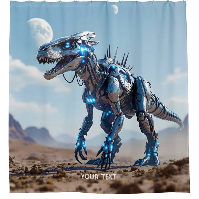 Fantasy Cute Cyborg Dinosaur Desert Shower Curtain (Front)