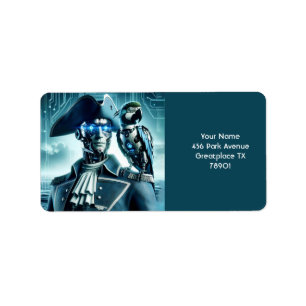 Fantasy Cute Cyborg Parrot Pirate Label