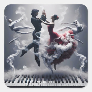 Fantasy Cute Dancer Ballerina Piano Square Sticker