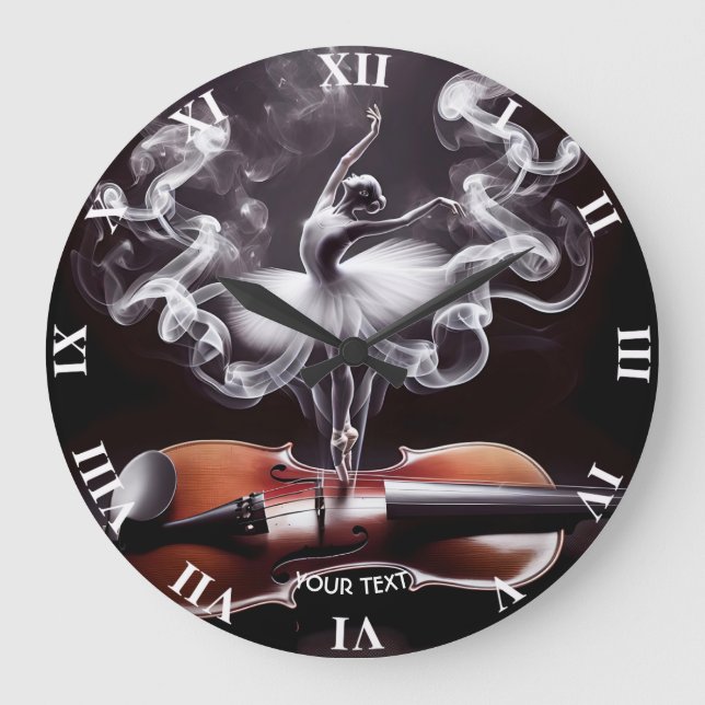 Fantasy Cute Dancing Ballerina  Violin Large Clock (Front)