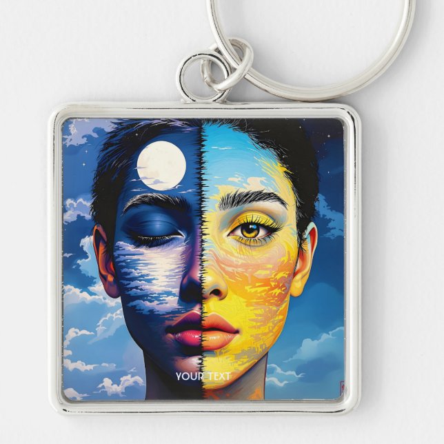 Fantasy Cute Day Night Face  Key Ring (Front)