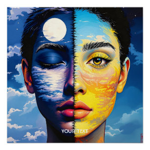 Fantasy Cute Day Night Face  Poster