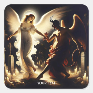 Fantasy Cute Demon Angel Dancing Square Sticker
