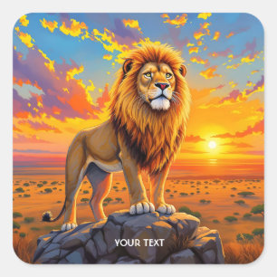Fantasy Cute Desert Rock Lion Square Sticker
