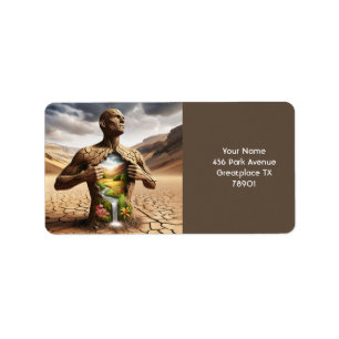Fantasy Cute Desert Waterfall Man Label