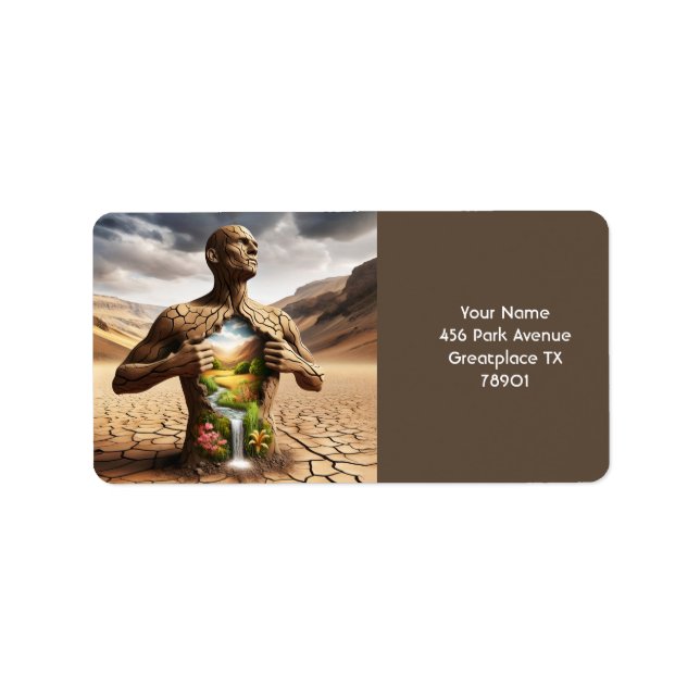 Fantasy Cute Desert Waterfall Man Label (Front)