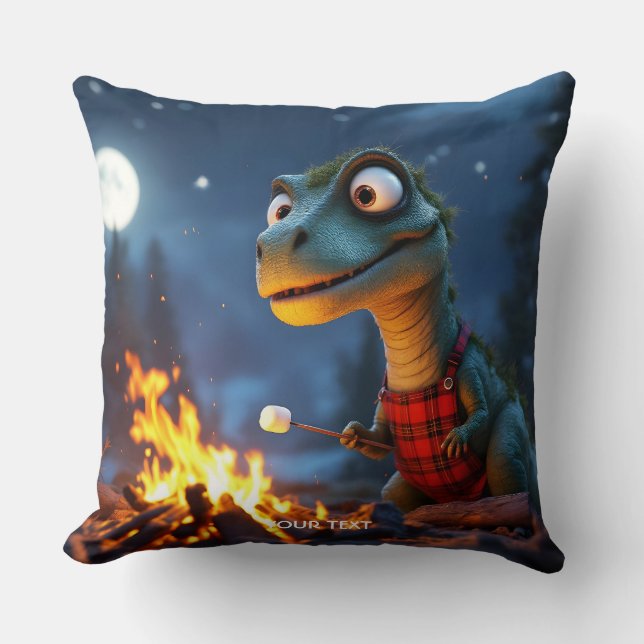 Fantasy Cute Dino Campfire Moon Cushion (Front)
