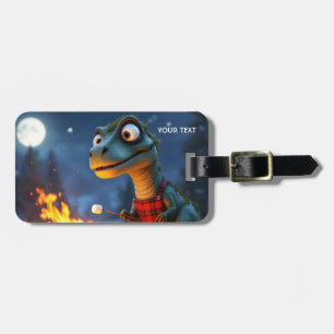 Fantasy Cute Dino Campfire Moon Luggage Tag