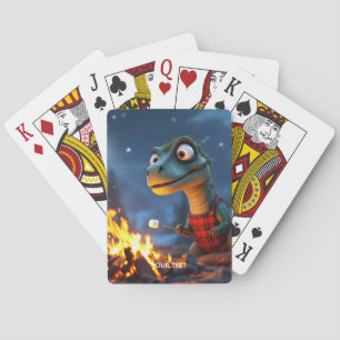 Fantasy Cute Dino Campfire Moon Playing Cards