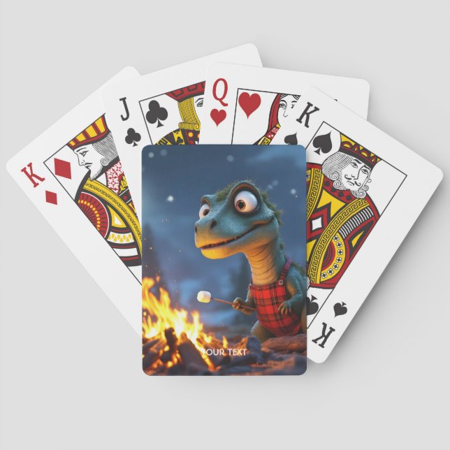 Fantasy Cute Dino Campfire Moon Playing Cards (Back)