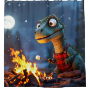 Fantasy Cute Dino Campfire Moon Shower Curtain