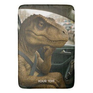 Fantasy Cute Dinosaur Driving Car Bath Mat