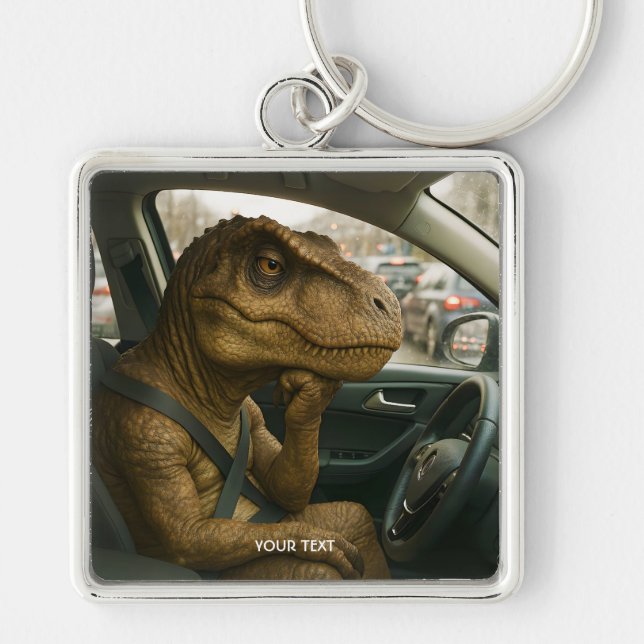 Fantasy Cute  Dinosaur Driving Car Key Ring (Front)