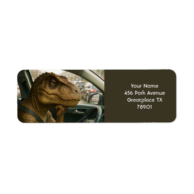 Fantasy Cute  Dinosaur Driving Car Return Address Label (Front)