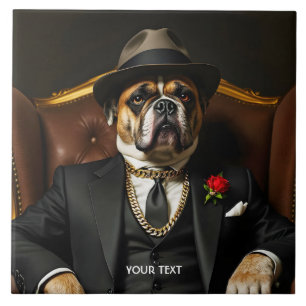 Fantasy Cute Dog Black Suit Ceramic Tile