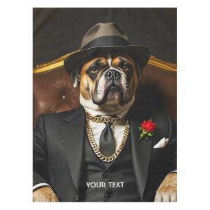 Fantasy Cute Dog Black Suit Tablecloth