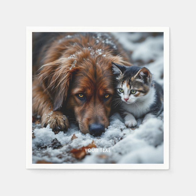 Fantasy Cute Dog Cat Snow Napkin (Front)
