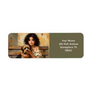 Fantasy Cute Dog Girl Bench Return Address Label