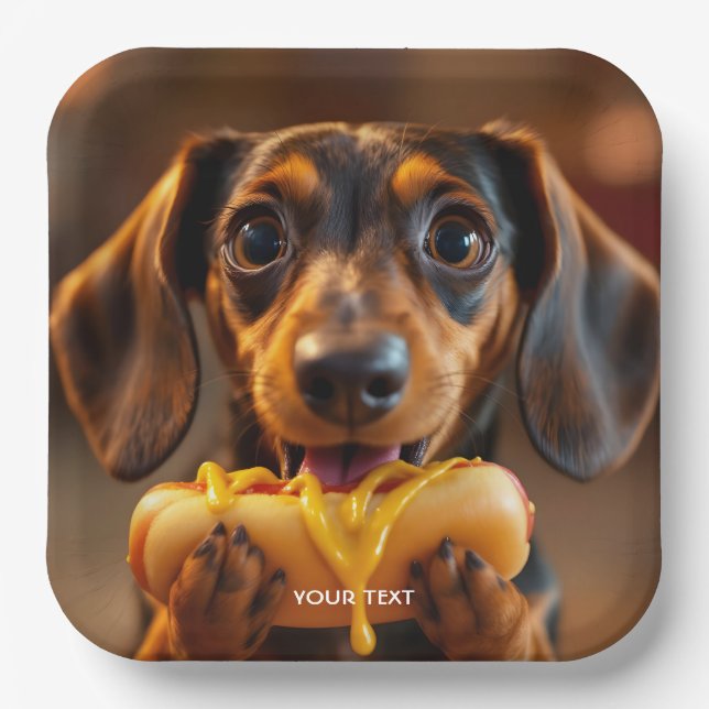 Fantasy Cute Dog Hot Dog Paper Plate (Front)