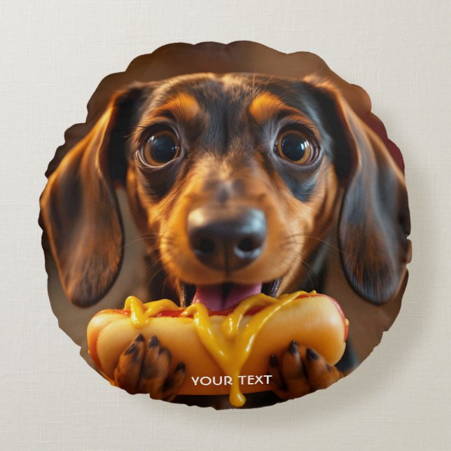Fantasy Cute Dog Hot Dog Round Cushion (Front)