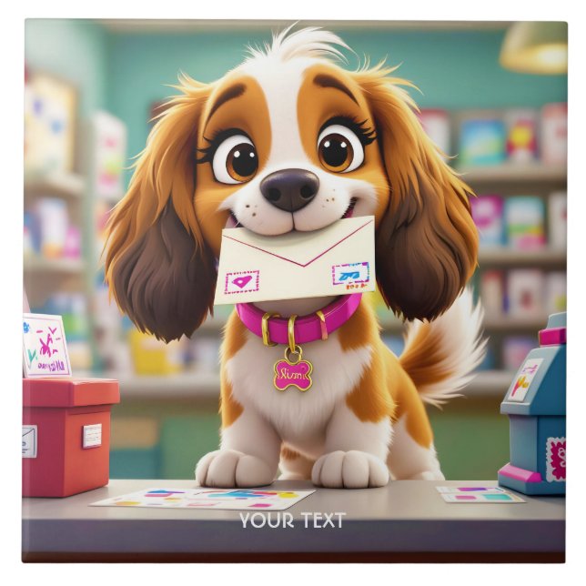 Fantasy Cute  Dog Post Letter Ceramic Tile (Front)