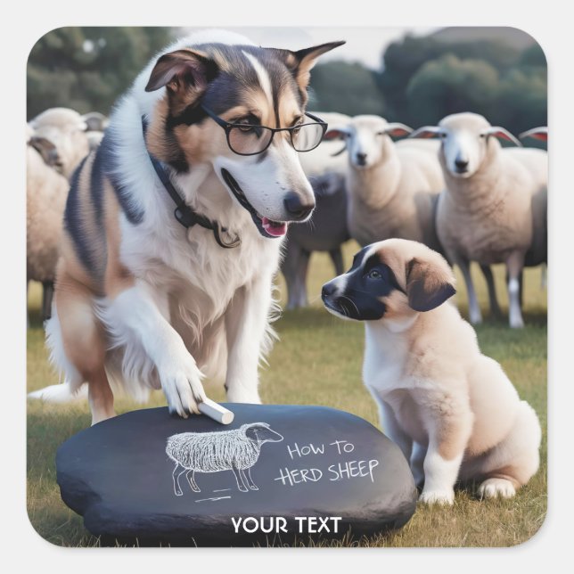 Fantasy Cute Dog Teaching Puppy Square Sticker (Front)