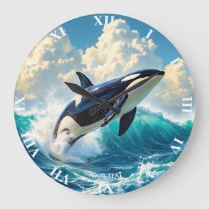 Fantasy Cute Dolphin Sea Clouds Large Clock