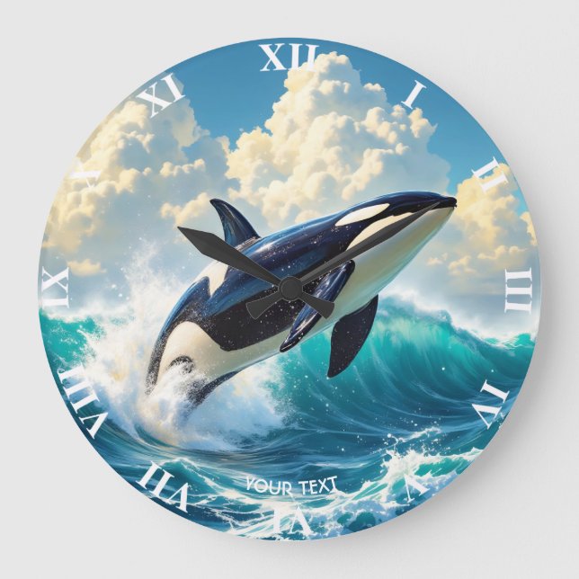 Fantasy Cute Dolphin Sea Clouds Large Clock (Front)