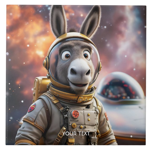 Fantasy Cute Donkey Astronaut Space Ceramic Tile (Front)