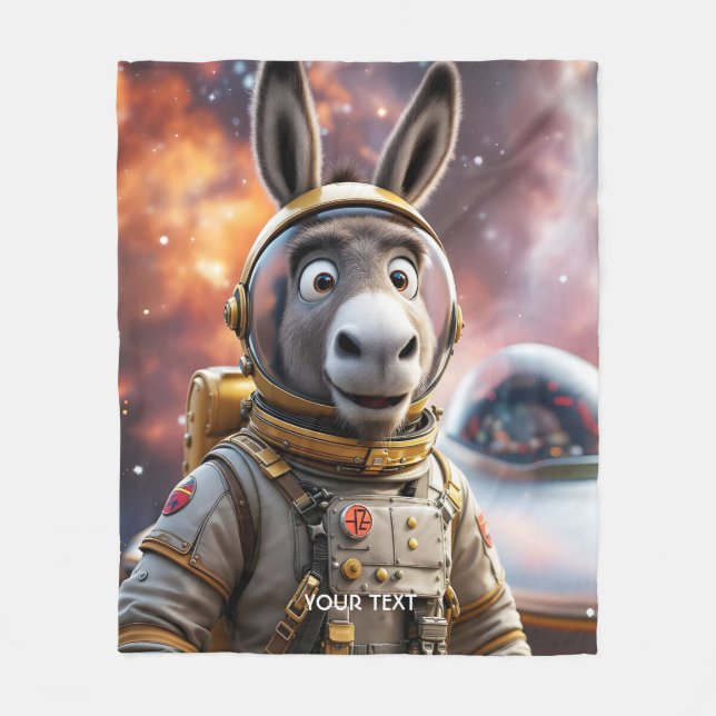 Fantasy Cute Donkey Astronaut Space Fleece Blanket (Front)
