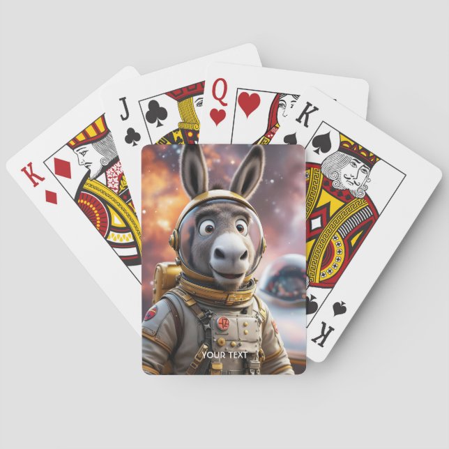 Fantasy Cute Donkey Astronaut Space Playing Cards (Back)