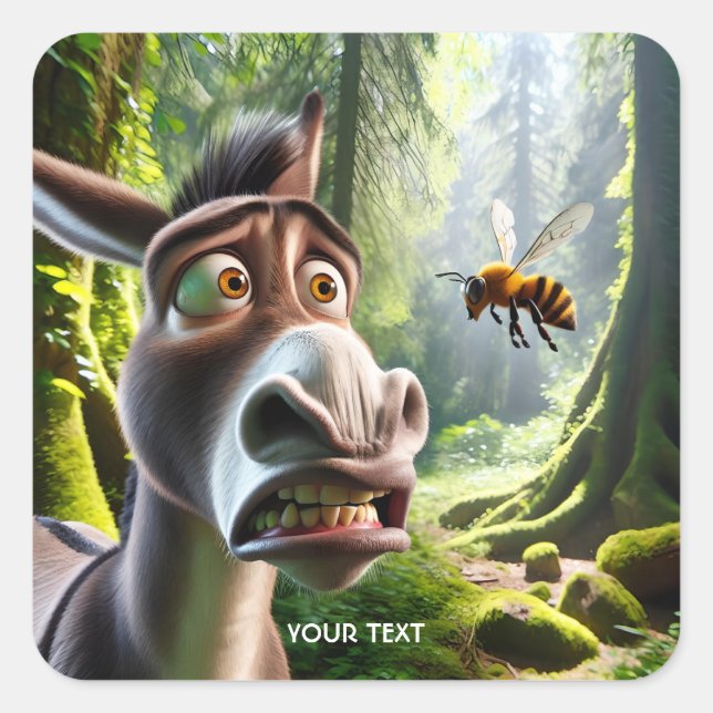 Fantasy Cute Donkey Sting Bee Square Sticker (Front)