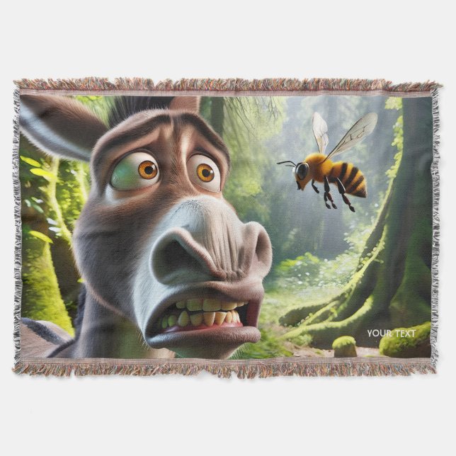 Fantasy Cute Donkey Sting Bee Throw Blanket (Front)