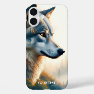 Fantasy Cute Double Exposition Wolf iPhone 16 Plus Case