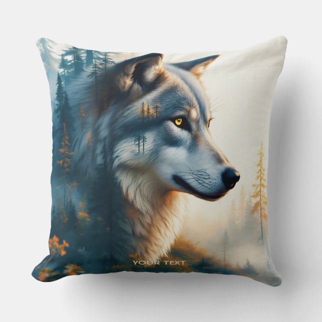 Fantasy Cute Double Exposition Wolf Cushion (Front)