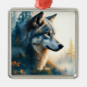 Fantasy Cute Double Exposition Wolf Metal Ornament