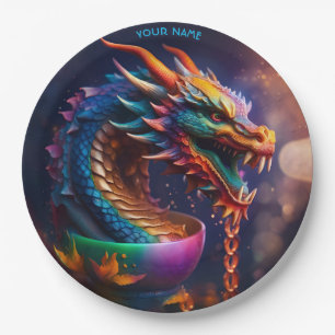 Fantasy Cute Dragon Ancient Vase Paper Plate