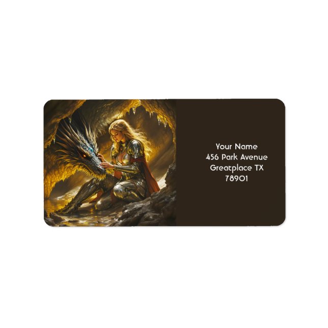 Fantasy Cute Dragon Female Warrior Label (Front)