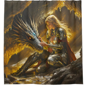 Fantasy Cute Dragon Female Warrior Shower Curtain