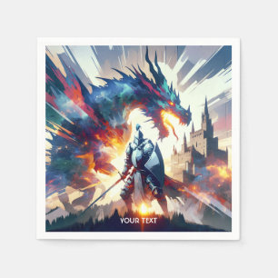 Fantasy Cute Dragon Fighting Knight Napkin