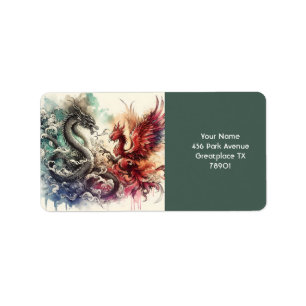 Fantasy Cute Dragon Phoenix Ink Label