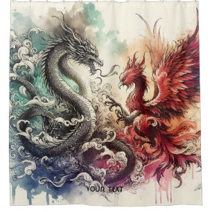 Fantasy Cute Dragon Phoenix Ink Shower Curtain