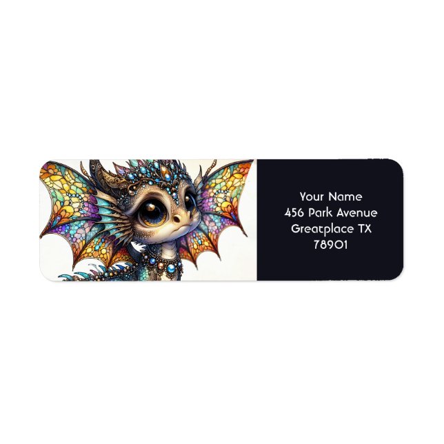 Fantasy Cute Dragon Stained Glass Return Address Label (Front)