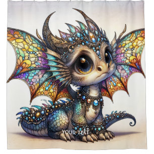 Fantasy Cute Dragon Stained Glass Shower Curtain