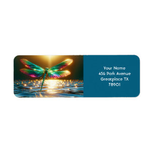 Fantasy Cute Dragonfly Water Reflection Return Address Label